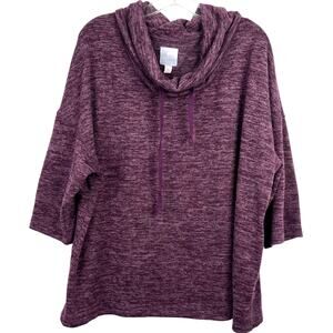 Sunday Women's Sweater Cowl Neckline 3/4 Sleeves Heathered/Purple Plus Size 2X